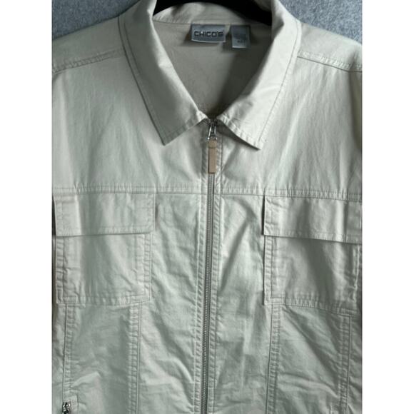 Chico’s Beige Women's Jacket Size 3 Fits XL Zip Front Stretch Cotton - Picture 4 of 11